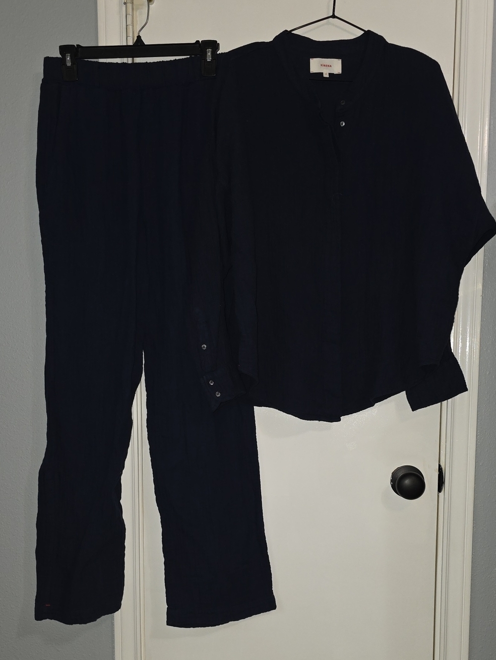 XiRENA Navy Blue Cotton Two-Piece Pant Set Sz L - Picture 1 of 10
